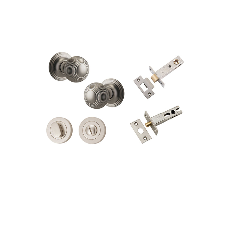 Guildford Knob - Round Rose Privacy Kit with Separate Privacy Turn Satin Nickel / Solid Brass