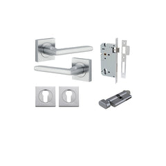 Baltimore Lever - Square Rose Entrance Kit with Separate High Security Lock Satin Chrome / Solid Brass