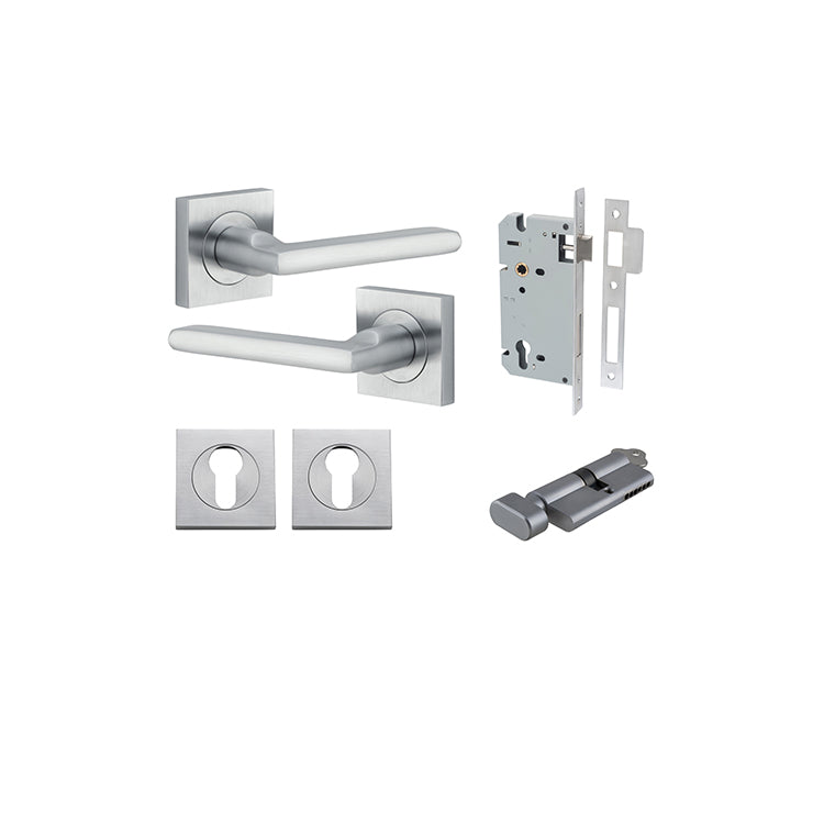Baltimore Lever - Square Rose Entrance Kit with Separate High Security Lock Satin Chrome / Solid Brass