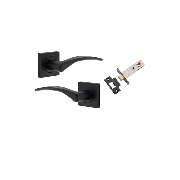 Oxford Lever - Square Rose Passage Kit Matt Black / Solid Brass