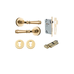 Verona Lever - Round Rose Entrance Kit with Separate High Security Lock Polished Brass / Solid Brass
