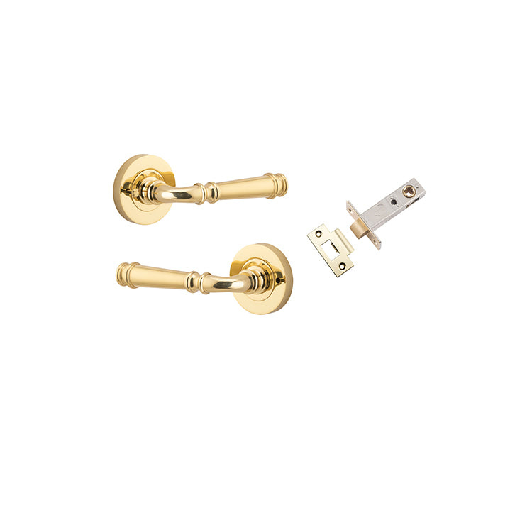 Verona Lever - Round Rose (Inbuilt Privacy) Polished Brass / Solid Brass