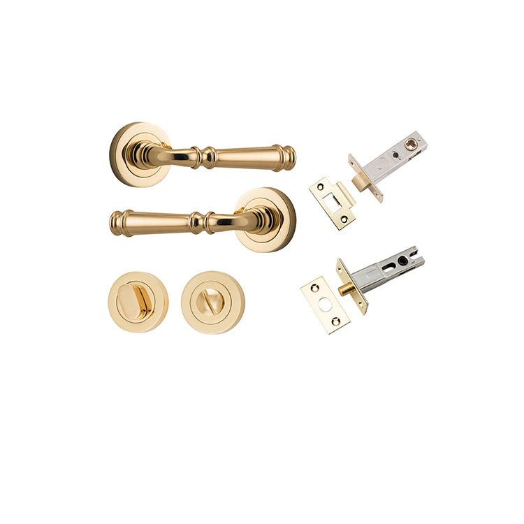 Verona Lever - Round Rose Privacy Kit with Separate Privacy Turn Polished Brass / Solid Brass