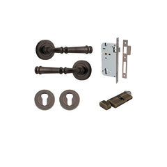 Verona Lever - Round Rose Entrance Kit with Separate High Security Lock Antique Brass / Solid Brass