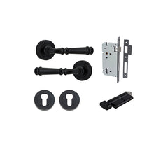 Verona Lever - Round Rose Entrance Kit with Separate High Security Lock Matt Black / Solid Brass