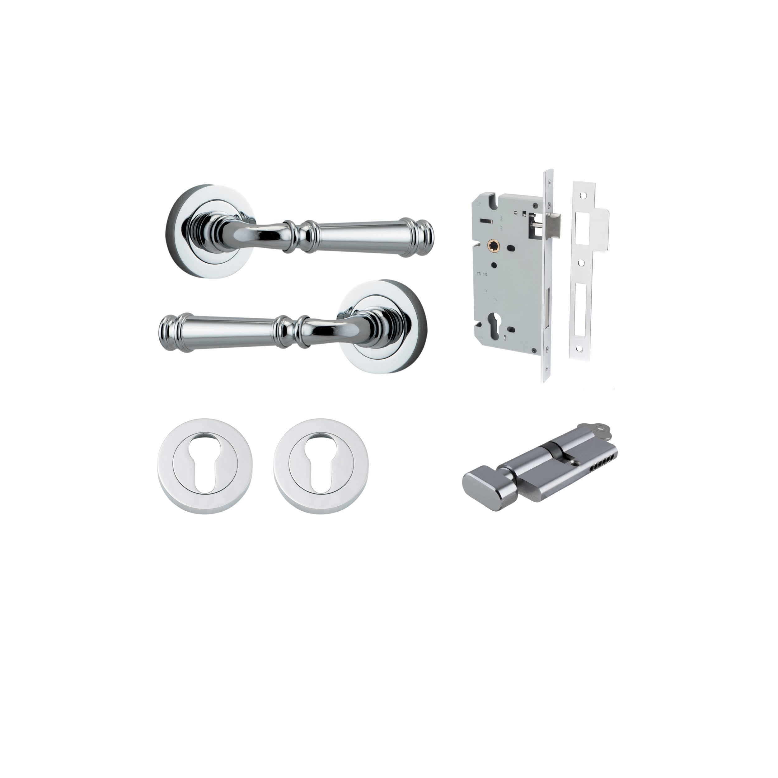 Verona Lever - Round Rose Entrance Kit with Separate High Security Lock