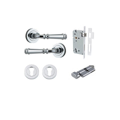 Verona Lever - Round Rose Entrance Kit with Separate High Security Lock Chrome Plated / Solid Brass