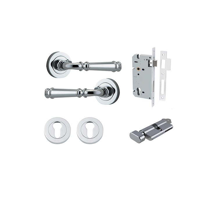 Verona Lever - Round Rose Entrance Kit with Separate High Security Lock Chrome Plated / Solid Brass