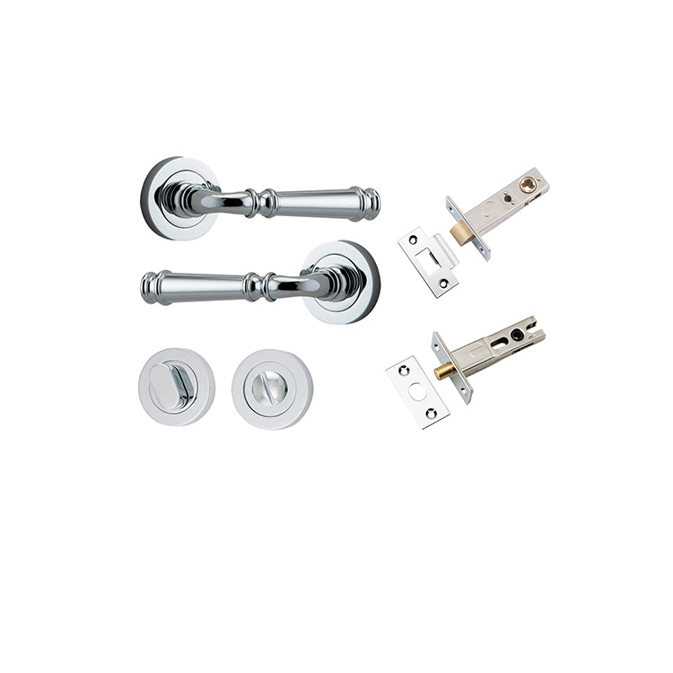 Verona Lever - Round Rose Privacy Kit with Separate Privacy Turn Chrome Plated / Solid Brass