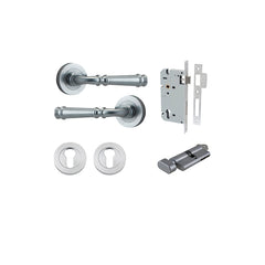 Verona Lever - Round Rose Entrance Kit with Separate High Security Lock Satin Chrome / Solid Brass