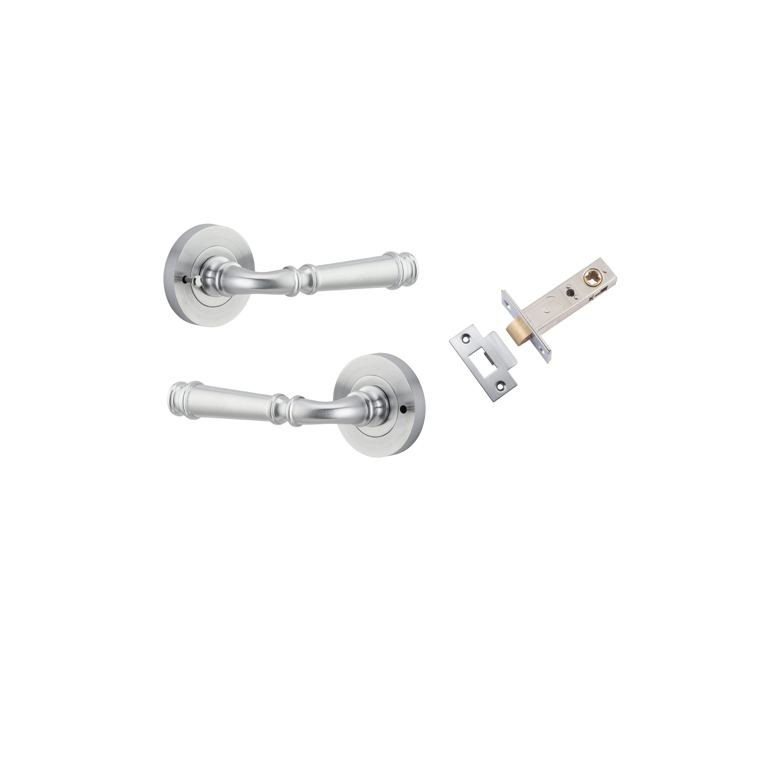 Verona Lever - Round Rose (Inbuilt Privacy) Satin Chrome / Solid Brass