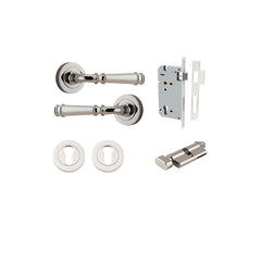 Verona Lever - Round Rose Entrance Kit with Separate High Security Lock Polished Nickel / Solid Brass