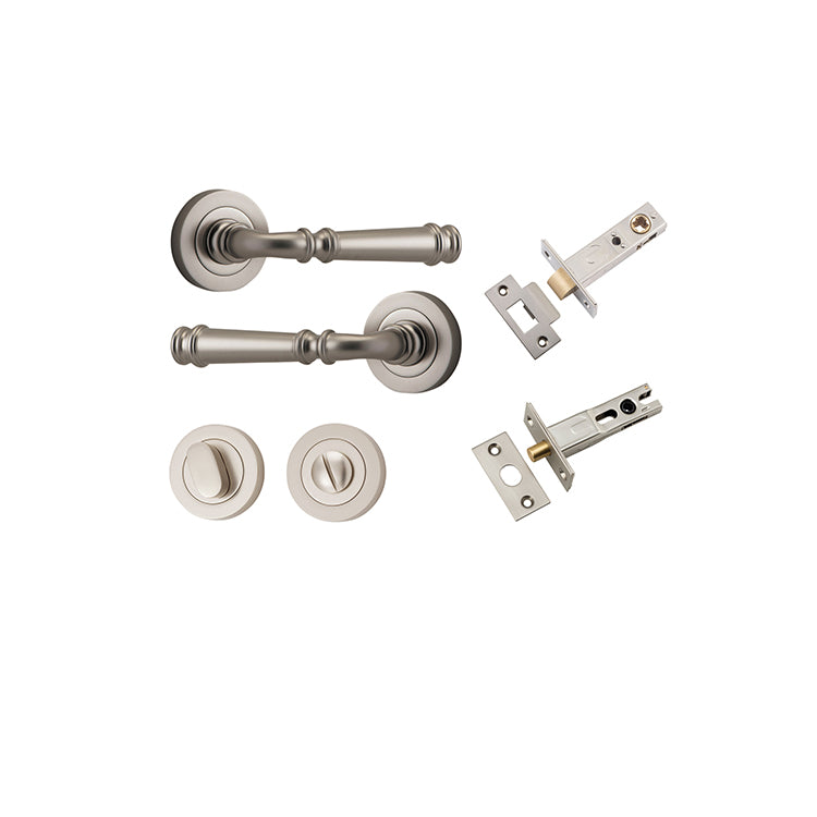 Verona Lever - Round Rose Privacy Kit with Separate Privacy Turn Satin Nickel / Solid Brass