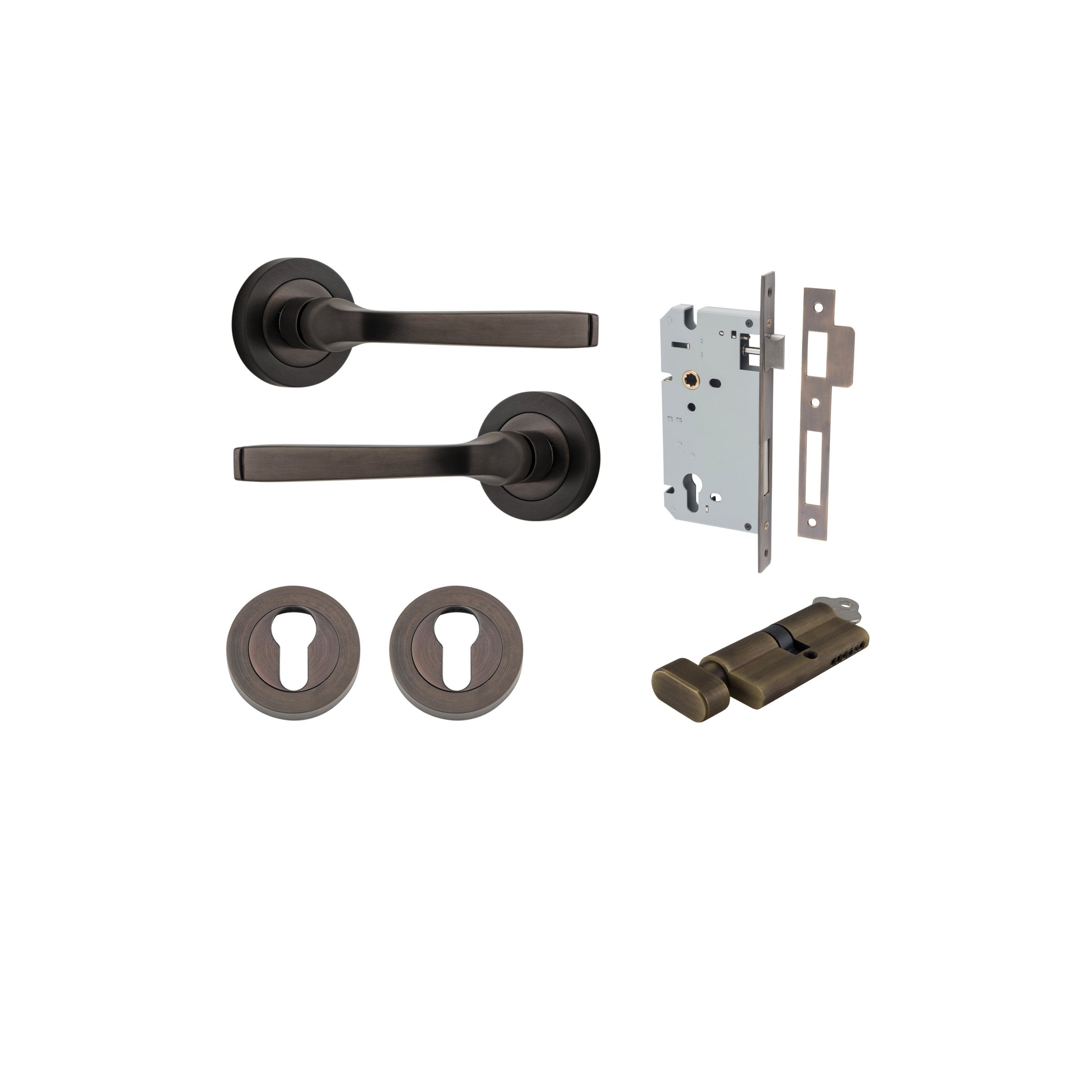 Annecy Lever - Round Rose Entrance Kit with Separate High Security Lock