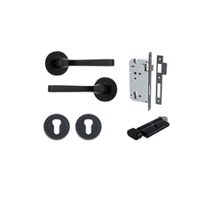 Annecy Lever - Round Rose Entrance Kit with Separate High Security Lock Matt Black / Solid Brass