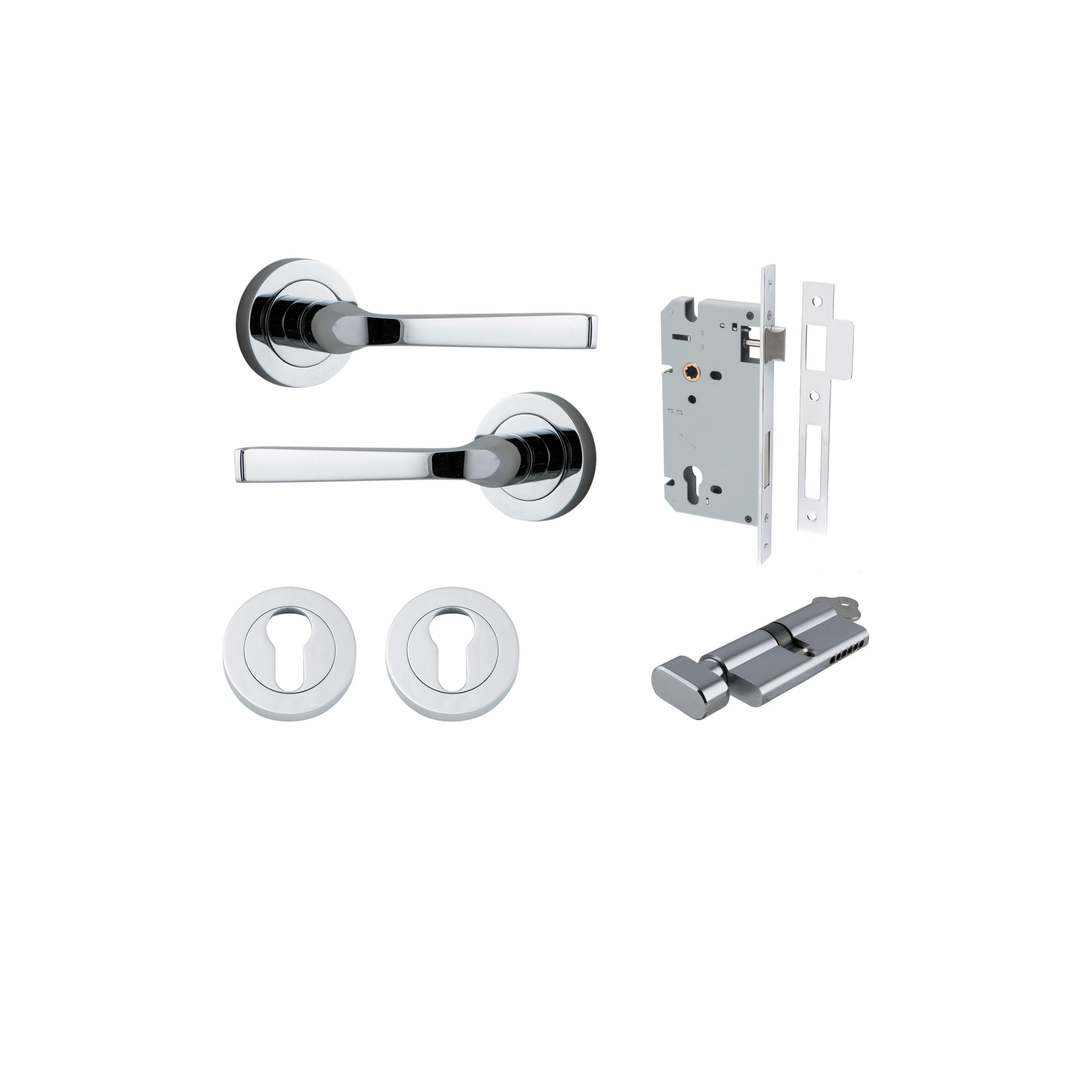 Annecy Lever - Round Rose Entrance Kit with Separate High Security Lock