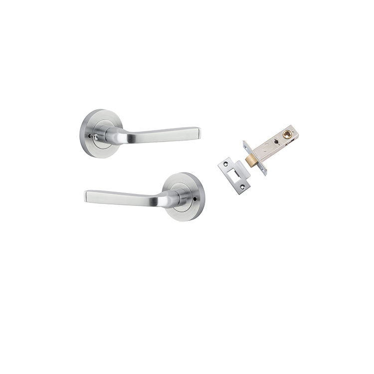 Annecy Lever - Round Rose (Inbuilt Privacy) Satin Chrome / Solid Brass