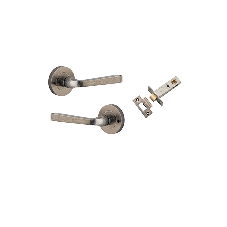 Annecy Lever - Round Rose (Inbuilt Privacy) Rumbled Nickel / Solid Brass