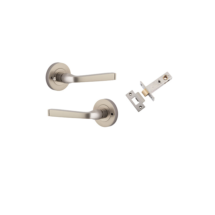 Annecy Lever - Round Rose (Inbuilt Privacy) Satin Nickel / Solid Brass