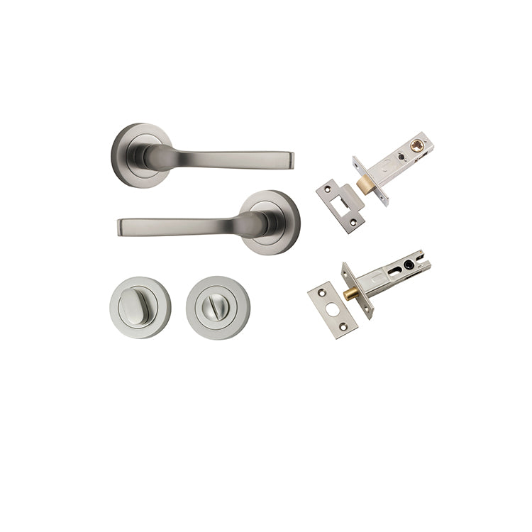 Annecy Lever - Round Rose Privacy Kit with Separate Privacy Turn Satin Nickel / Solid Brass