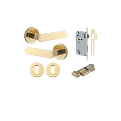 Bronte Lever - Round Rose Entrance Kit with High Security Lock Polished Brass / Solid Brass