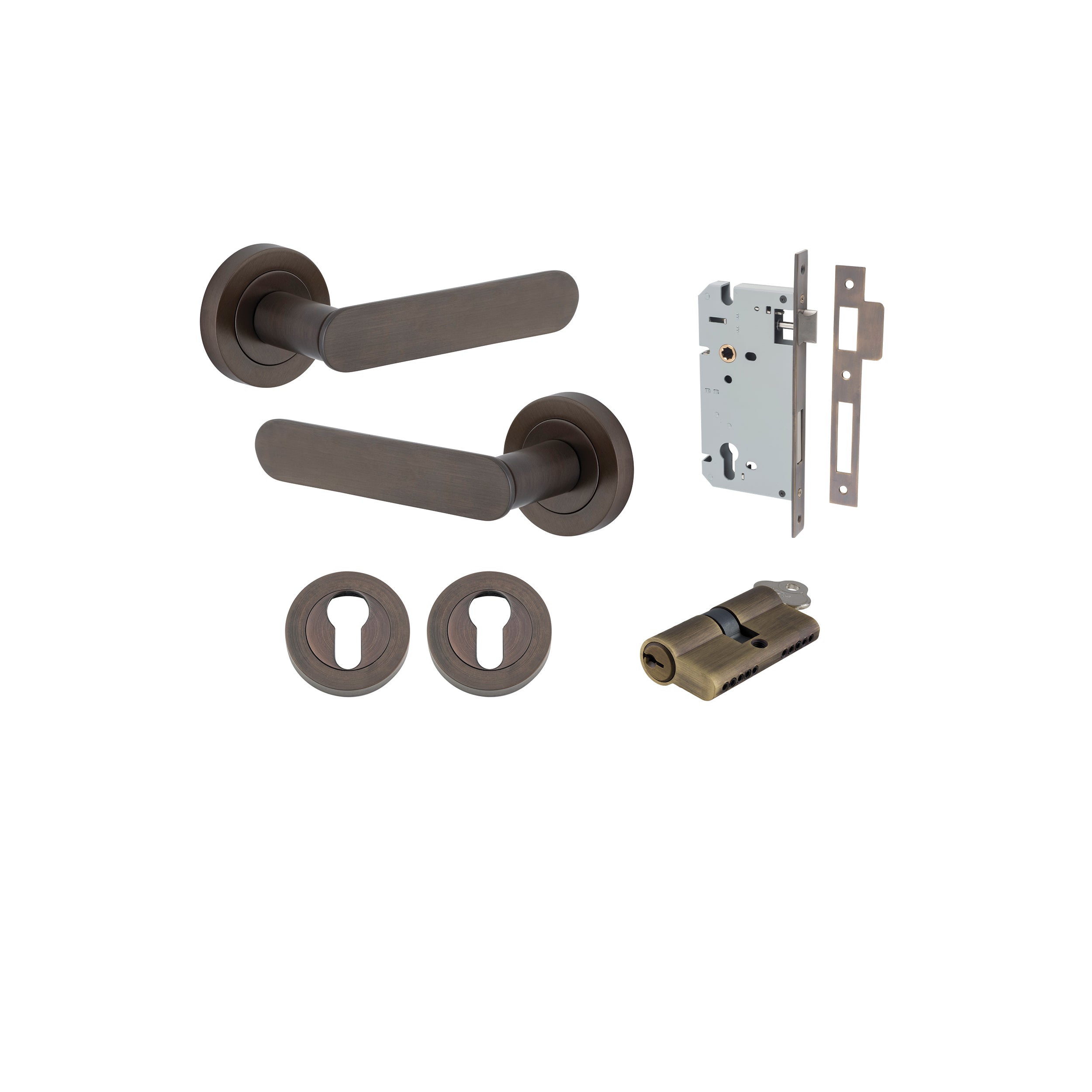 Bronte Lever - Round Rose Entrance Kit with High Security Lock