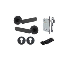 Bronte Lever - Round Rose Entrance Kit with High Security Lock Matt Black / Solid Brass
