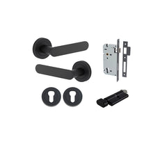 Bronte Lever - Round Rose Entrance Kit with High Security Lock Matt Black / Solid Brass