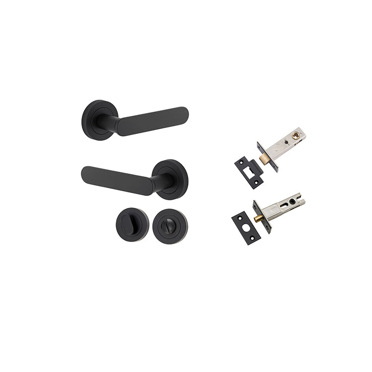 Bronte Lever - Round Rose Privacy Kit with Separate Privacy Turn Matt Black / Solid Brass