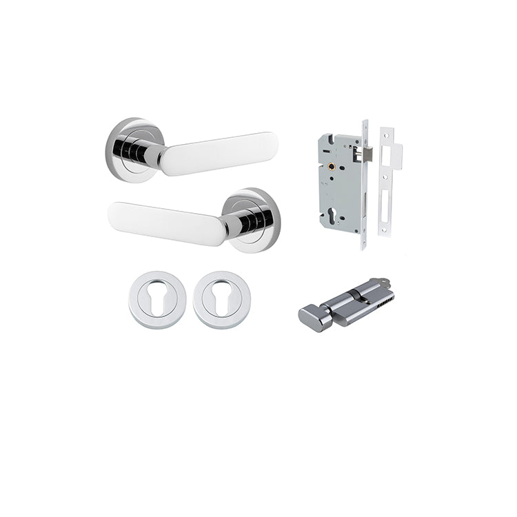 Bronte Lever - Round Rose Entrance Kit with High Security Lock Chrome Plated / Solid Brass