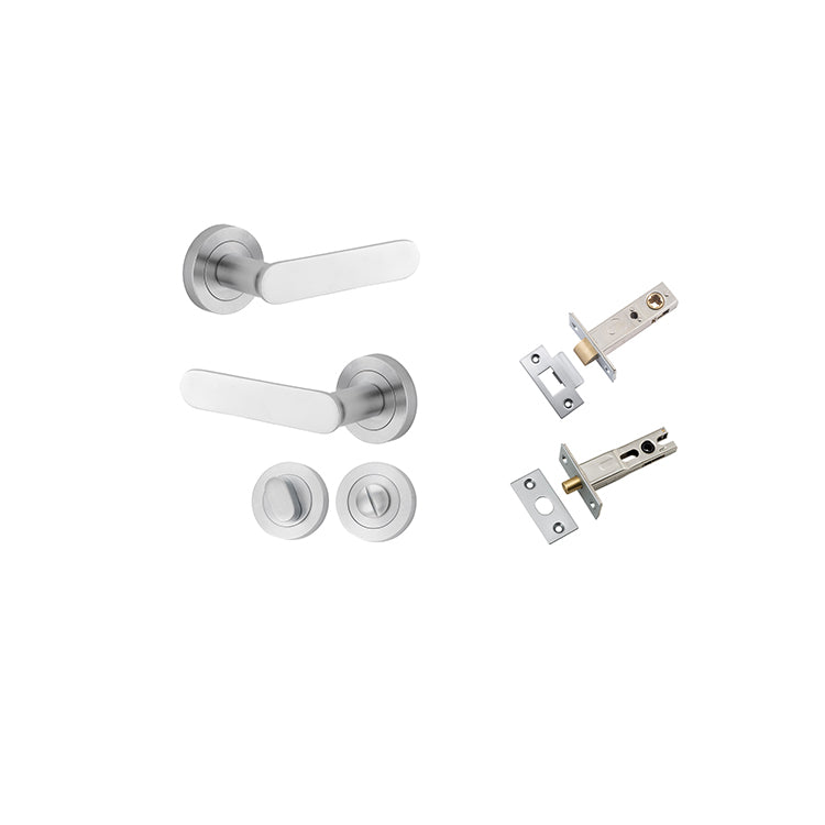 Bronte Lever - Round Rose Privacy Kit with Separate Privacy Turn Satin Chrome / Solid Brass