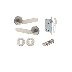 Bronte Lever - Round Rose Entrance Kit with High Security Lock Satin Nickel / Solid Brass