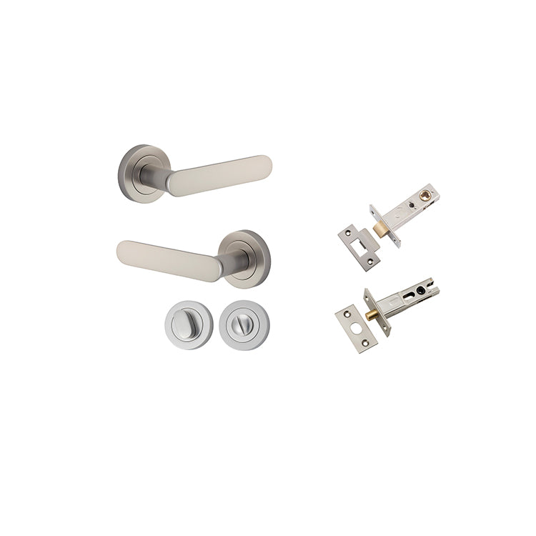 Bronte Lever - Round Rose Privacy Kit with Separate Privacy Turn Satin Nickel / Solid Brass