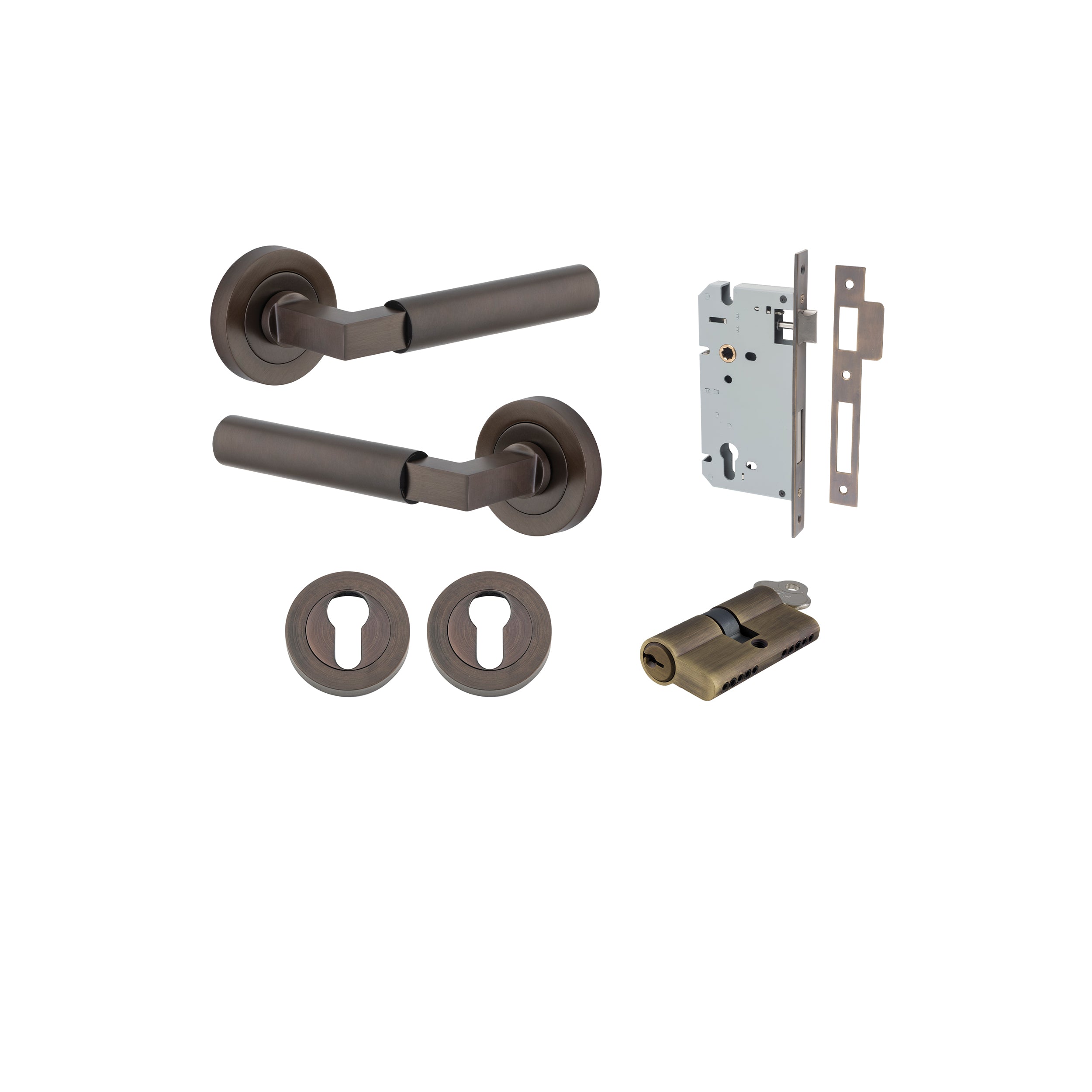 Berlin Lever - Round Rose Entrance Kit with High Security Lock