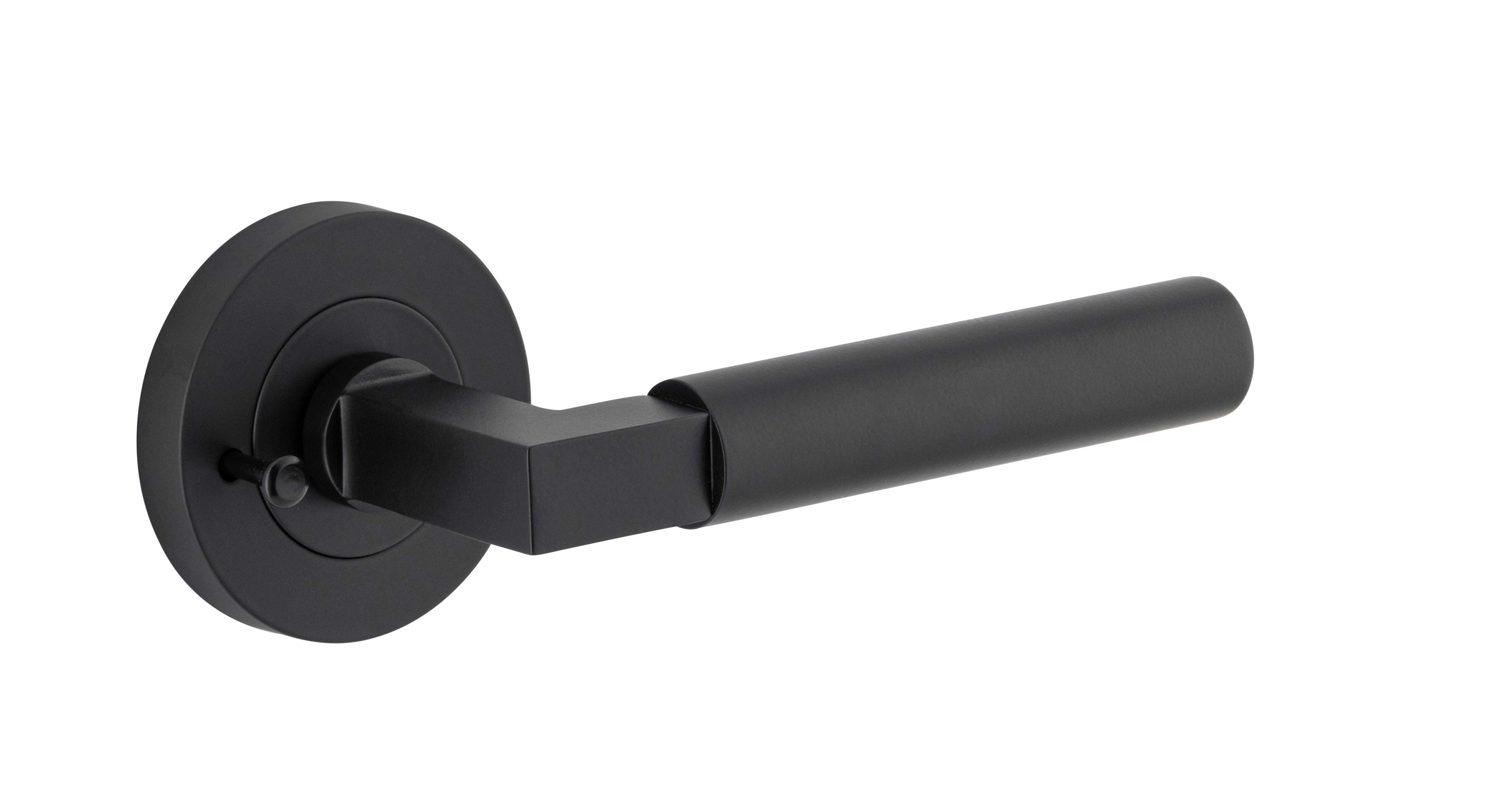 Berlin Lever - Round Rose Privacy Kit (Inbuilt Privacy) Matt Black / Solid Brass