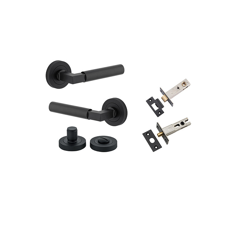 Berlin Lever - Round Rose Privacy Kit Matt Black / Solid Brass