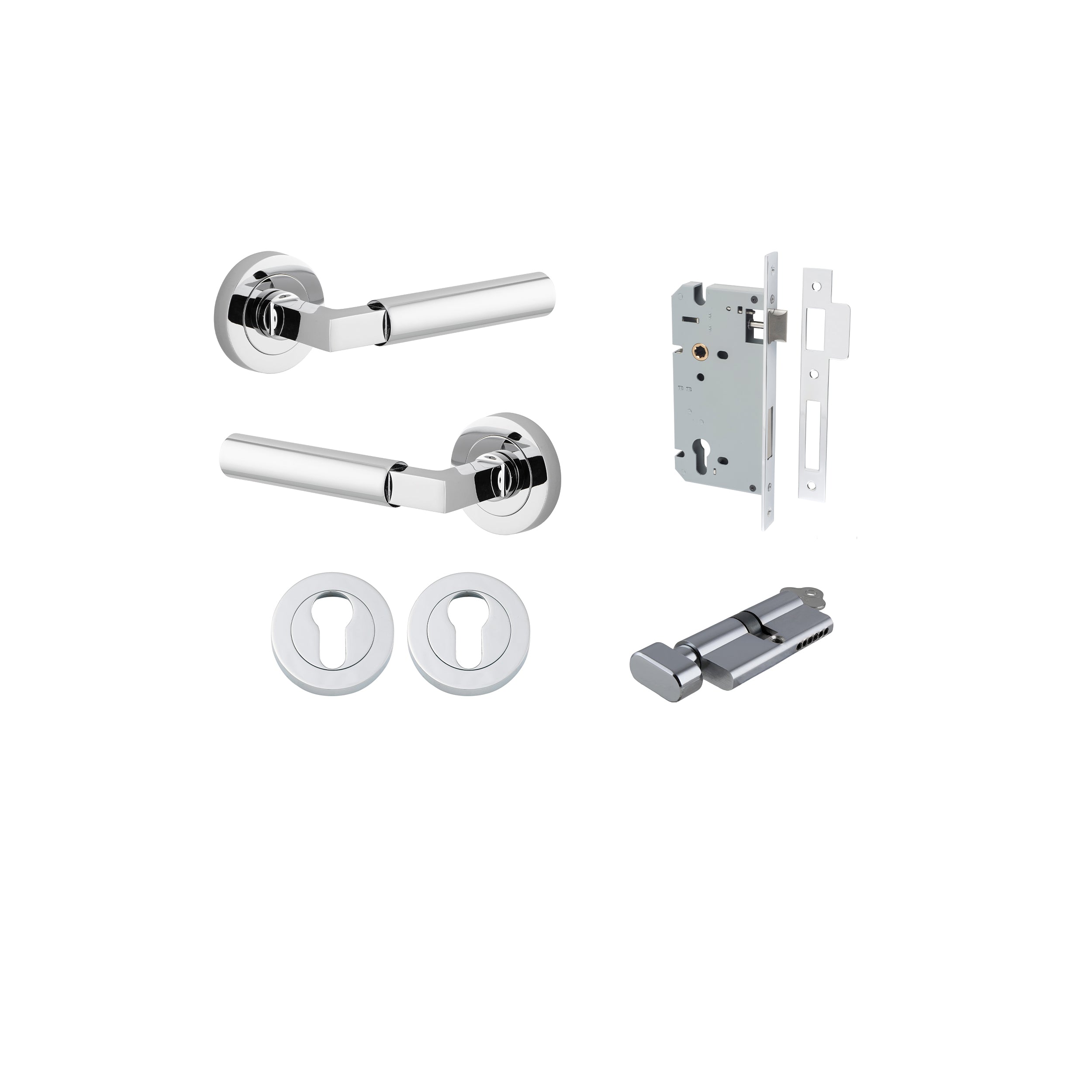 Berlin Lever - Round Rose Entrance Kit with High Security Lock