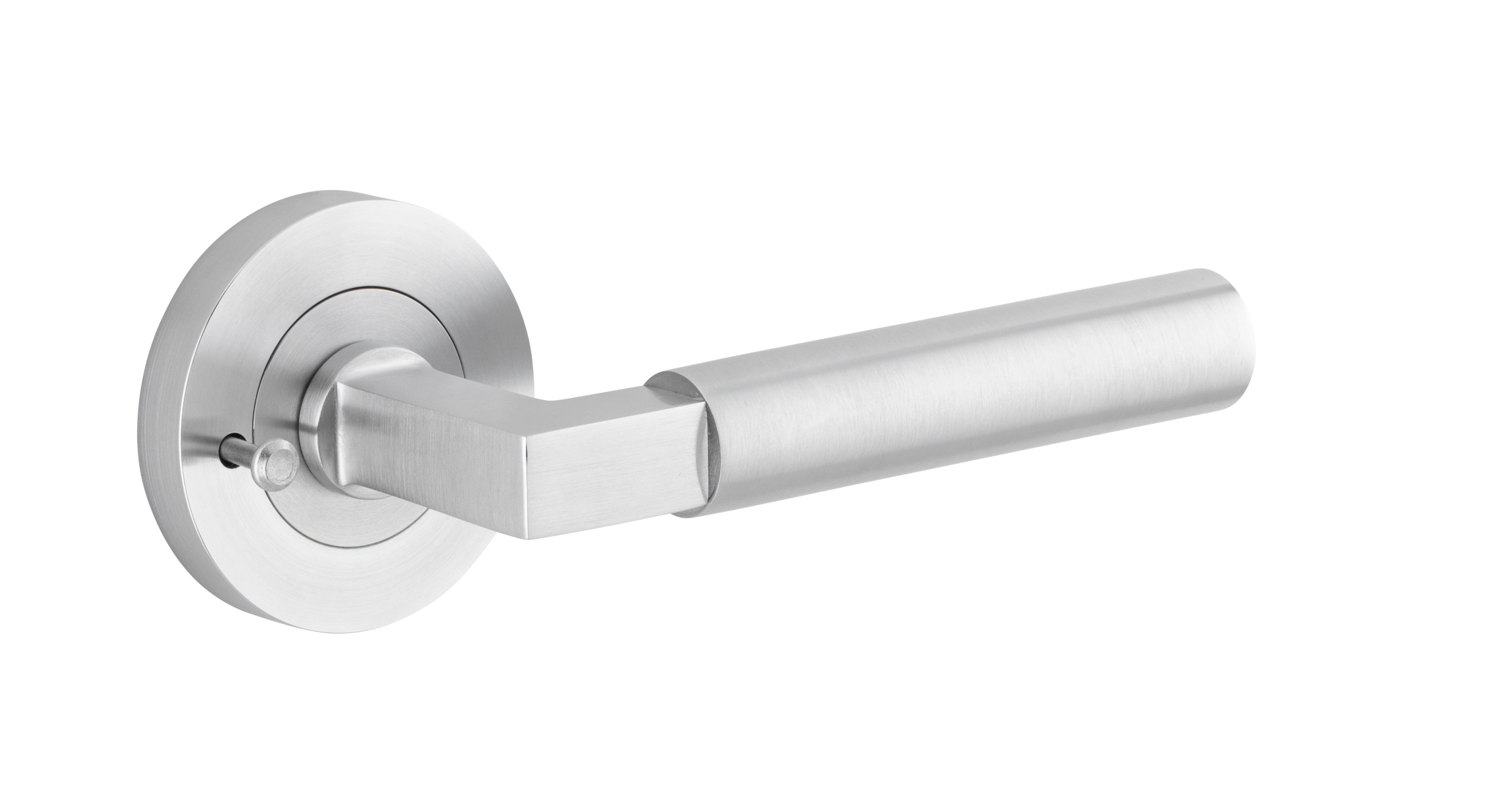 Berlin Lever - Round Rose Privacy Kit (Inbuilt Privacy) Satin Chrome / Solid Brass