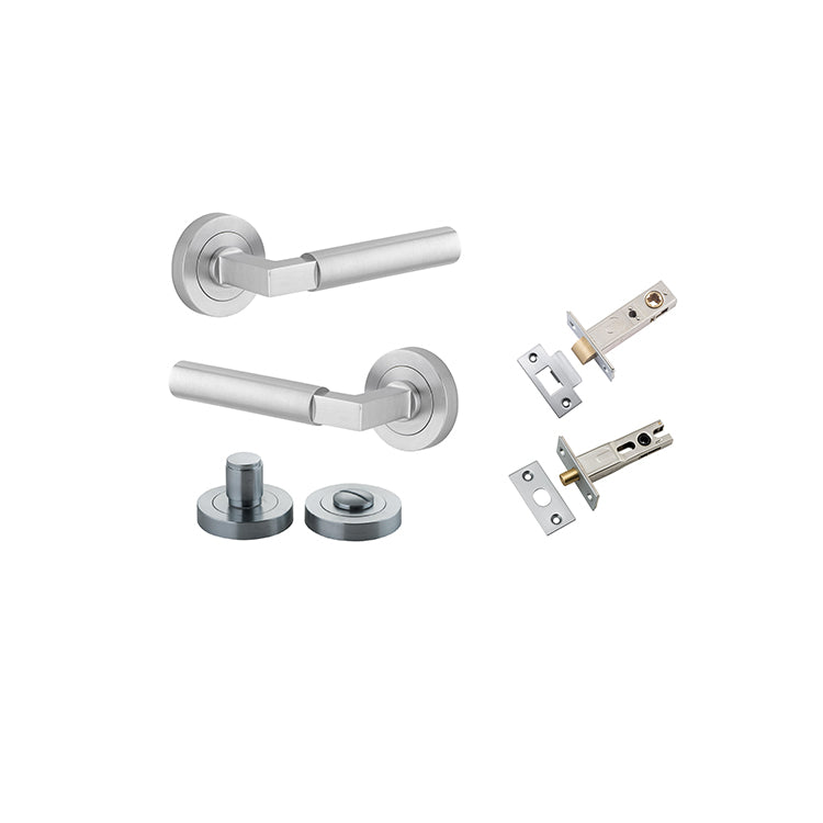 Berlin Lever - Round Rose Privacy Kit Satin Chrome / Solid Brass