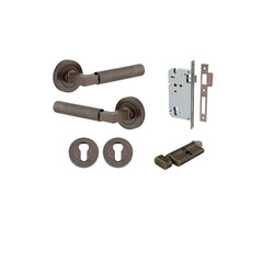 Brunswick Lever - Round Rose Entrance Kit with High Security Lock Antique Brass / Solid Brass