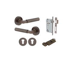 Brunswick Lever - Round Rose Entrance Kit with High Security Lock Antique Brass / Solid Brass