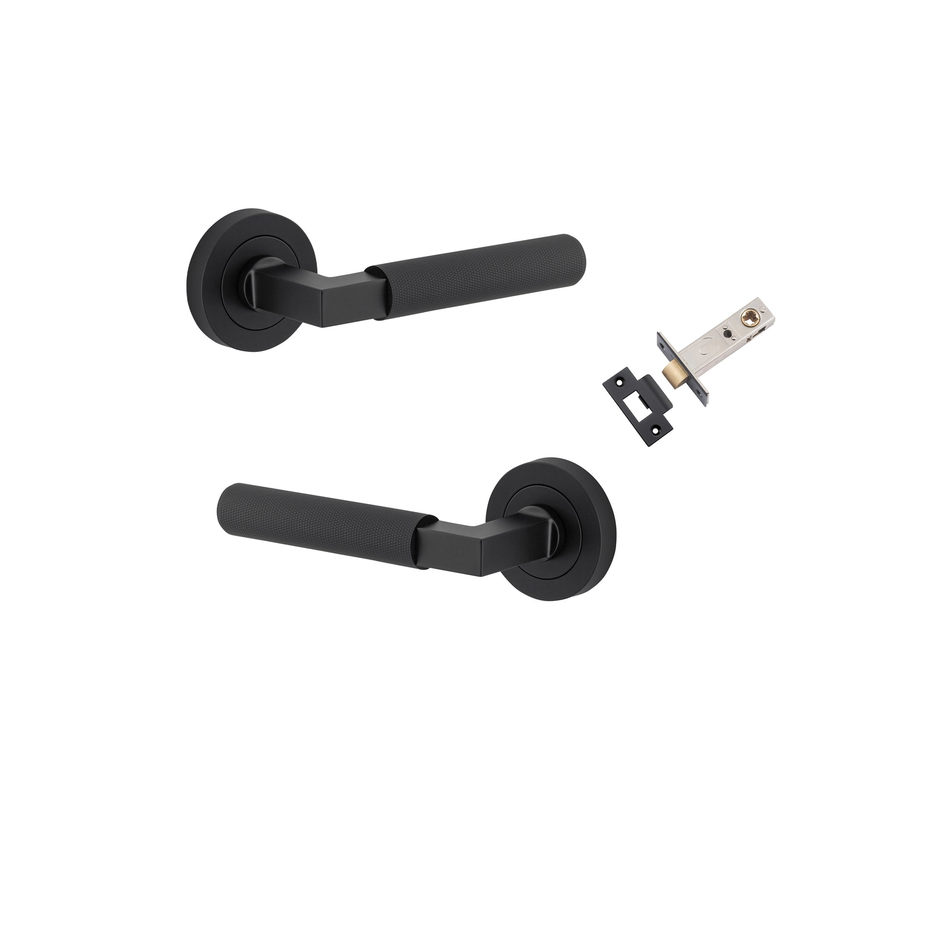 Brunswick Lever - Round Rose Passage Kit Matt Black / Solid Brass