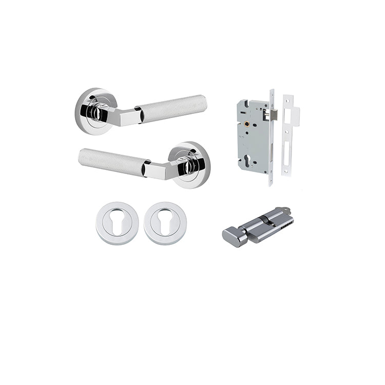 Brunswick Lever - Round Rose Entrance Kit with High Security Lock Chrome Plated / Solid Brass