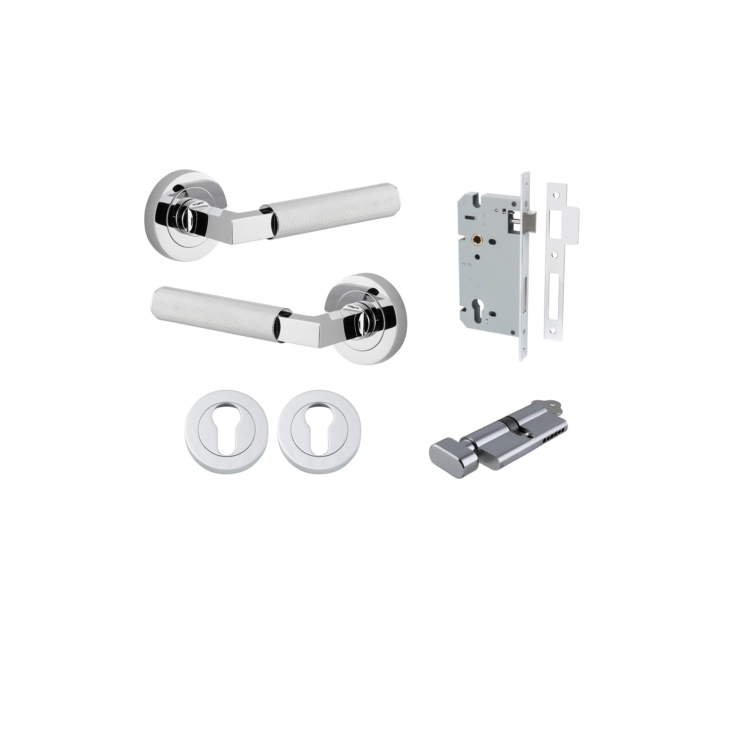 Brunswick Lever - Round Rose Entrance Kit with High Security Lock Chrome Plated / Solid Brass