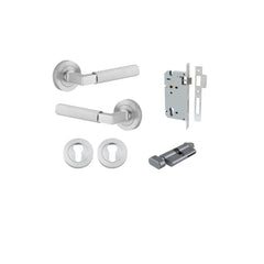 Brunswick Lever - Round Rose Entrance Kit with High Security Lock Satin Chrome / Solid Brass