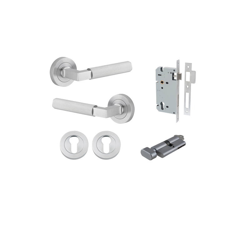 Brunswick Lever - Round Rose Entrance Kit with High Security Lock Satin Chrome / Solid Brass