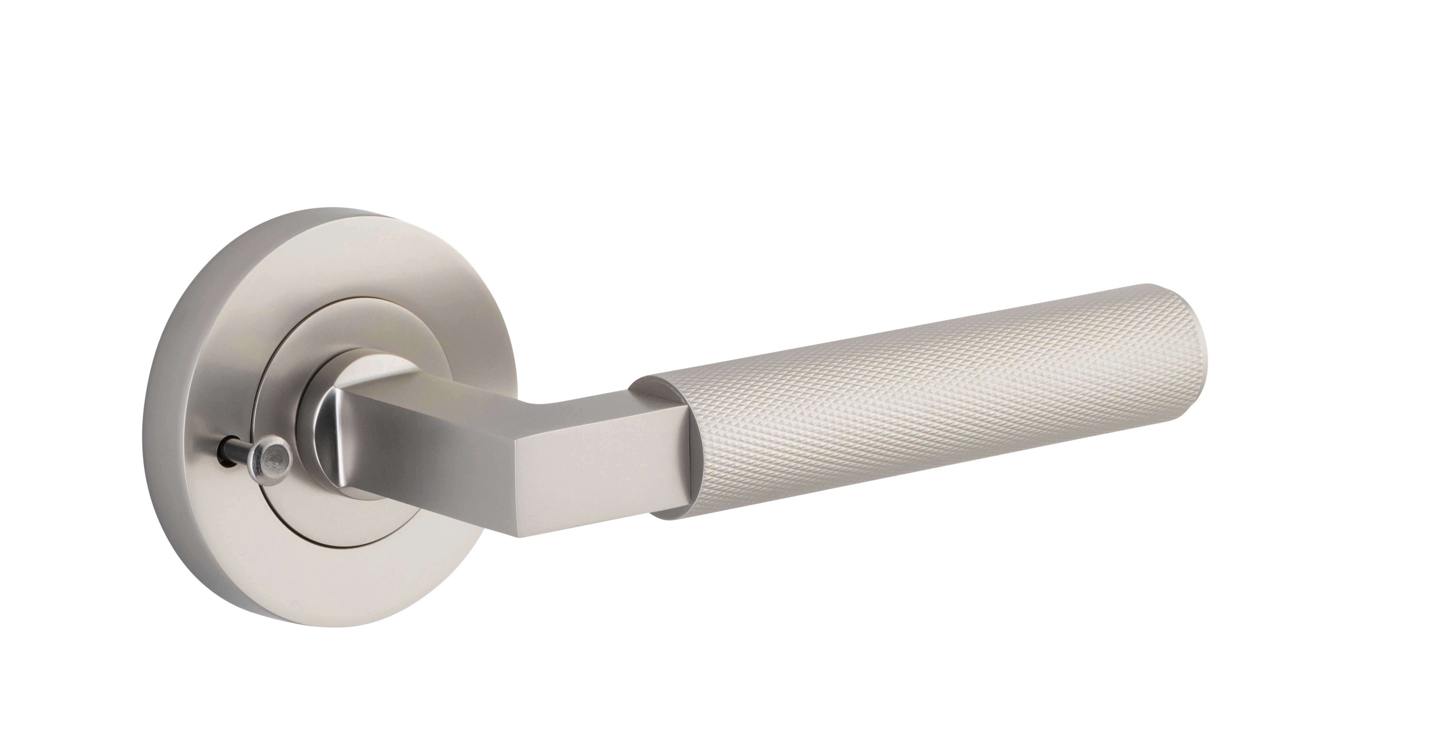 Brunswick Lever - Round Rose Privacy Kit (Inbuilt Privacy) Satin Nickel / Solid Brass