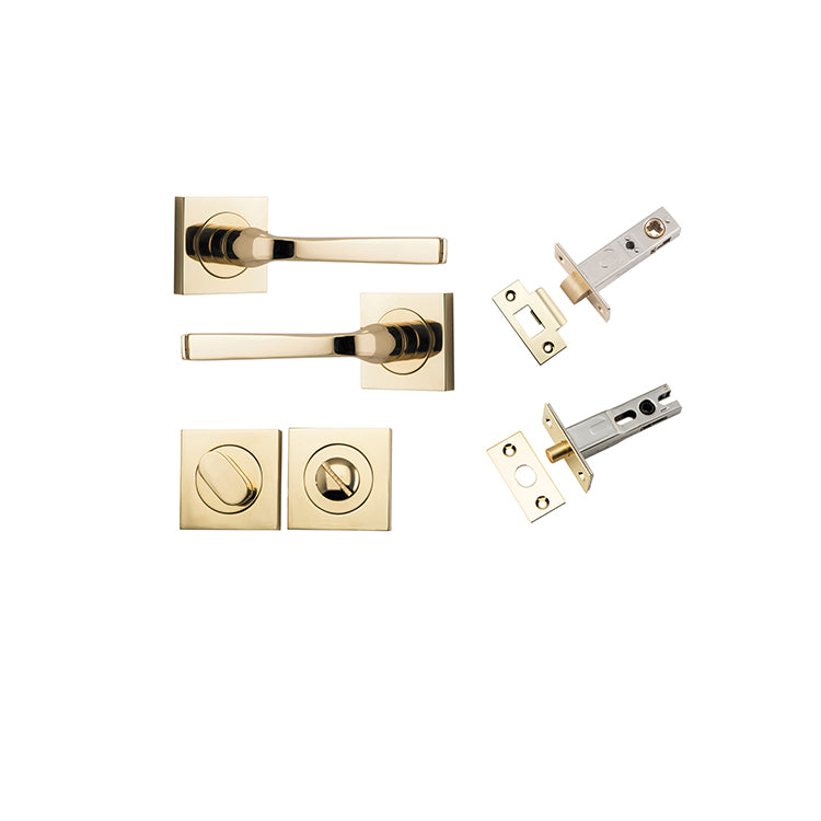 Annecy Lever - Square Rose Privacy Kit with Separate Privacy Turn Polished Brass / Solid Brass