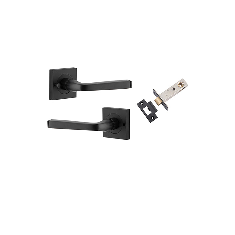 Annecy Lever - Square Rose (Inbuilt Privacy) Matt Black / Solid Brass