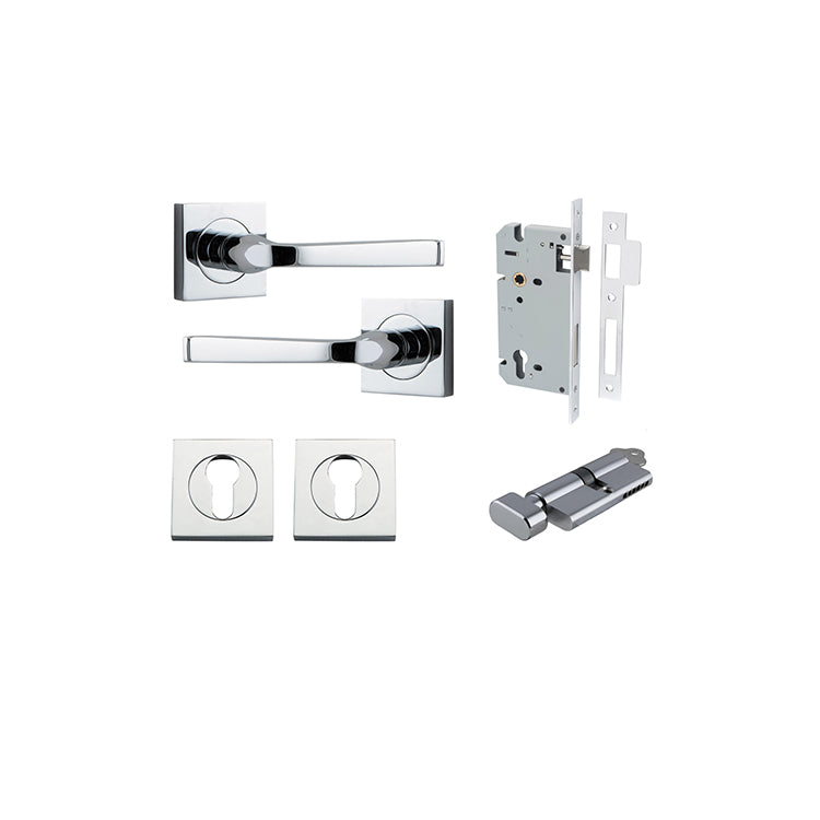 Annecy Lever - Square Rose Entrance Kit with Separate High Security Lock Chrome Plated / Solid Brass
